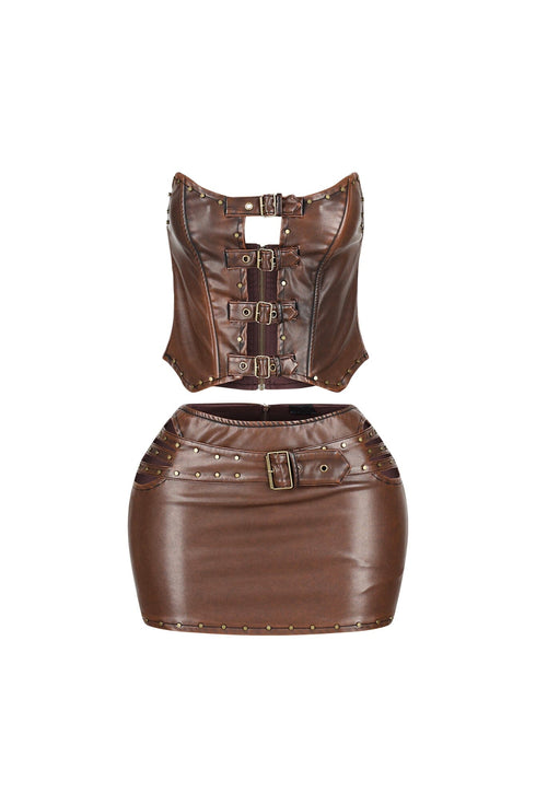 Nyssa Leather Grommets Top & Skirt SET